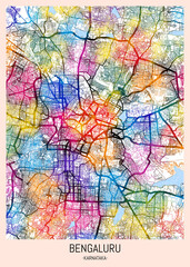 Bengaluru Karnataka City Map, district banner, business modern landmark, neighborhood paint travel, hometown downtown design, destination landmark