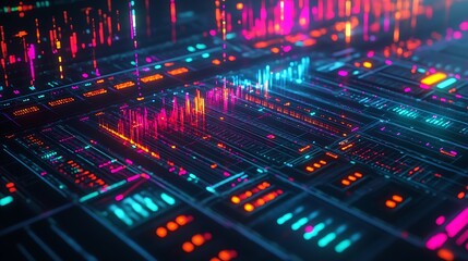 Abstract Digital Data Visualization Neon Lights