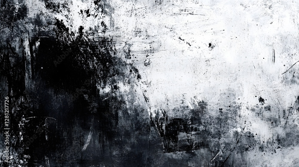 Poster captivating monochrome abstract with textured brushstrokes and grungy effects