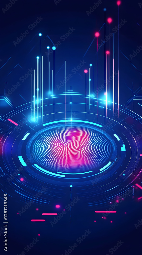 Wall mural high-tech biometric security interface with fingerprint and retina scans