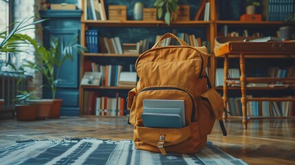 Educational essentials with a full backpack and stationery symbolizing preparation for school and learning activities