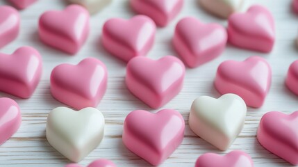 Fototapeta premium Nostalgic White and Pink Heart Candies on Isolated Background