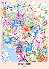 Dongguan China City Map, district banner, business modern landmark, neighborhood paint travel, hometown downtown design, destination landmark