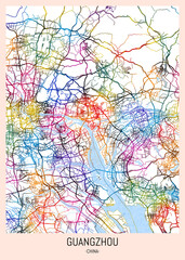 Guangzhou China City Map, district banner, business modern landmark, neighborhood paint travel, hometown downtown design, destination landmark