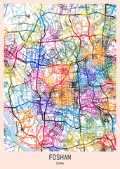 Foshan China City Map, district banner, business modern landmark, neighborhood paint travel, hometown downtown design, destination landmark
