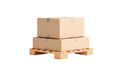 Stacked boxes on a wooden pallet for shipping.