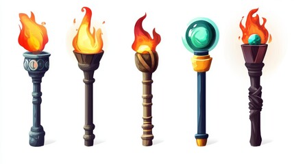 A set of icons for games. The torch. Isolated on a white background