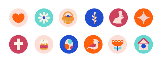 Easter abstract minimal geometric icons set vector illustration.
