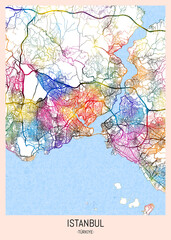 Istanbul Türkiye City Map, district banner, business modern landmark, neighborhood paint travel, hometown downtown design, destination landmark