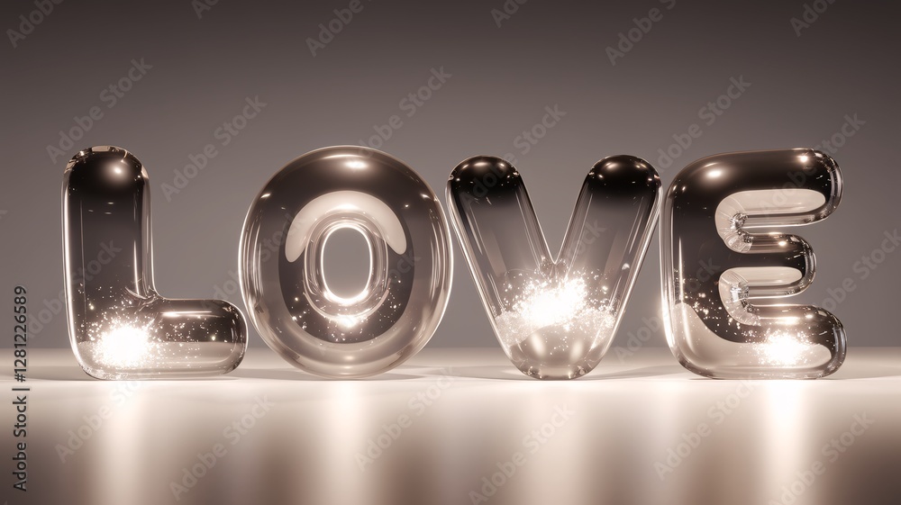 Fototapete the image is a close up of the word love in a glass bubble. the bubbles are filled with glitter, giv