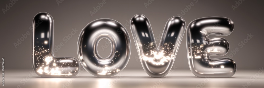 Fototapete the image is a close up of the word love in a glass bubble. the bubbles are filled with glitter, giv