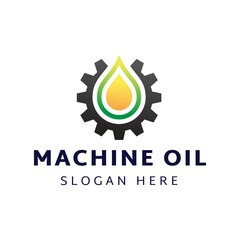 Oil and gear icon logo design. Oil drop with cog wheel icon logo design.