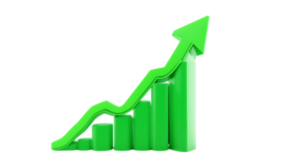 3d Green arrow growing up icon png