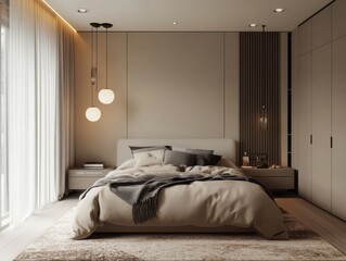 Minimalist bedroom with a minimalistic modern interior design