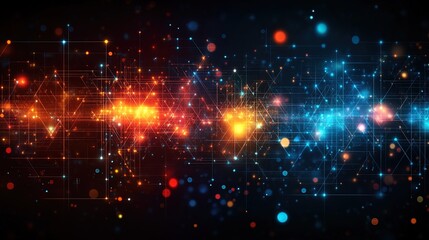 Fototapeta premium Technology-inspired abstract background with neon data streams, light trails, and futuristic symbols 