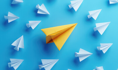 The yellow paper airplane takes the lead in flying