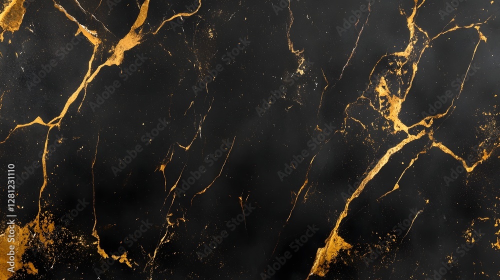 Aufkleber captivating textured marble surface with intricate golden fractures and cracks creating a moody eleg