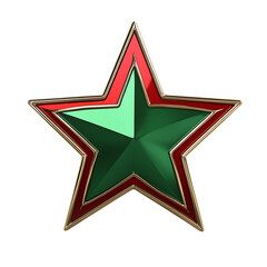 Obraz premium A stylized red and green five-pointed award star badge with a metallic border isolated on a transparent background for decoration.