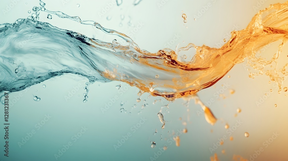 Poster Captivating visual of a vibrant fluid splash with dynamic swirls curves and interweaving patterns of liquid motion and energy  background showcasing the power and beauty of nature s fluid dynamics