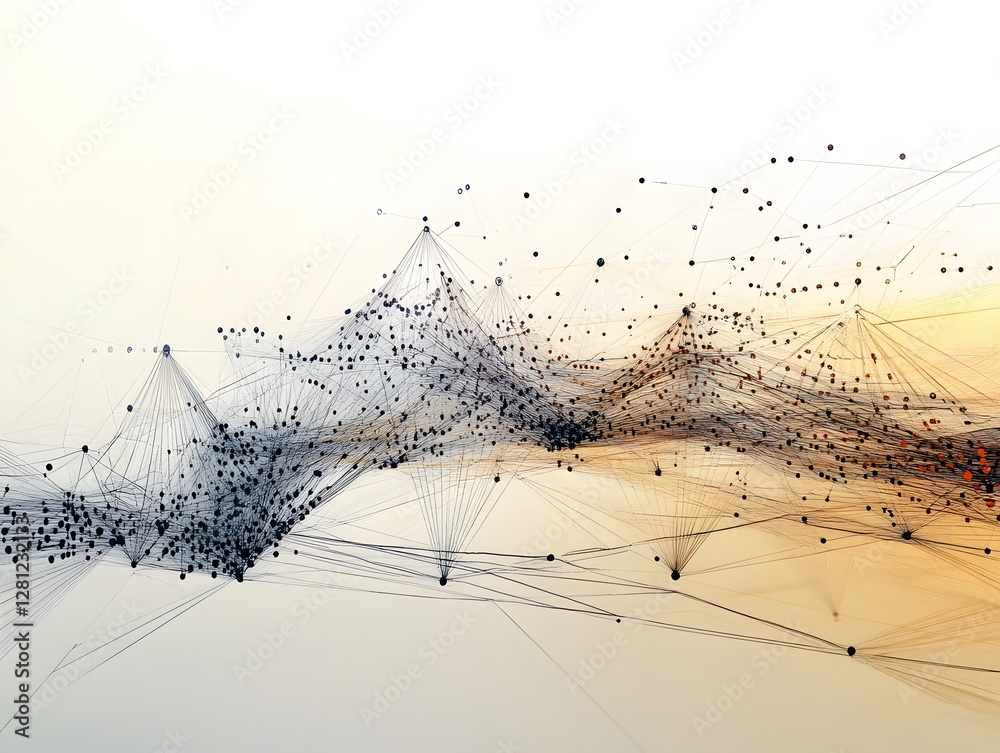 Poster an abstract representation of data visualization, showcasing a network of connected dots and lines. 