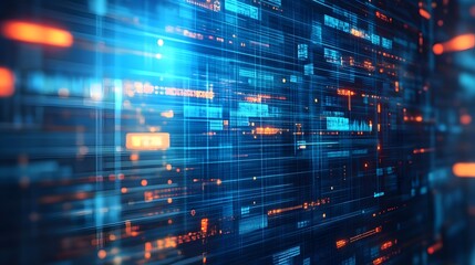 Dynamic digital data visualization with neon blue and orange lines. Perfect for showcasing advancements in technology, digital transformation, and innovation in data science.