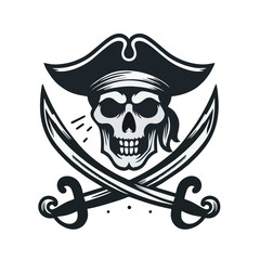 Vintage Pirate Logo with Classic Pirate Elements Like a Skull and Crossed Pair of Swords