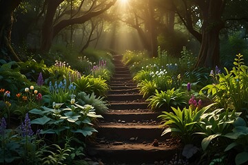 Behold, a wondrous and ethereal tableau unfolds before your very eyes - a mystical woodland, resplendent with resplendent hues, luminescent flora, and otherworldly beings, converging harmoniously in a