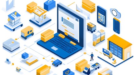 Obraz premium Vector illustration of digital logistics and supply chain management.