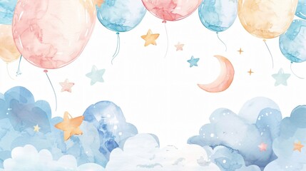 Watercolor Air Balloons Pattern for Designs