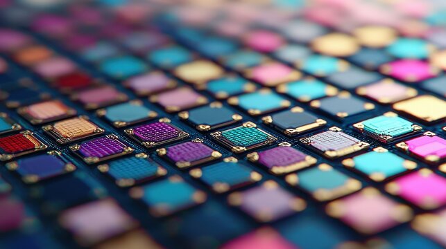 Colorful Microchips and Semiconductor Patterns in Focused Arrangement