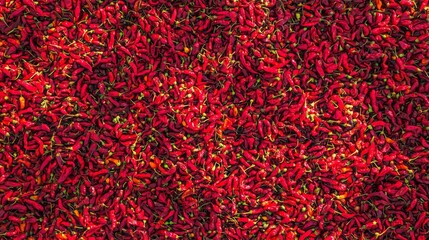 Fototapeta premium Abundant red chili peppers drying in sun for aromatic spice production