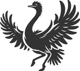Ostrich flapping its wings in excitement animal silhouette vector