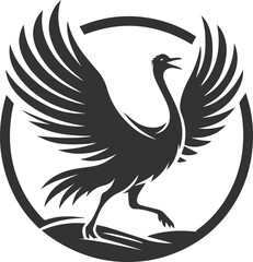 Ostrich flapping its wings in excitement animal silhouette vector