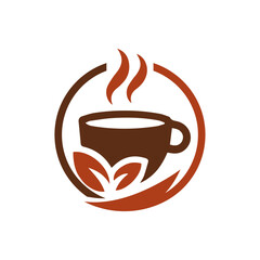 Obraz premium Coffee Cup Logo with Steam and Leaves - Cafe, Organic Coffee, Beverage Branding Vector