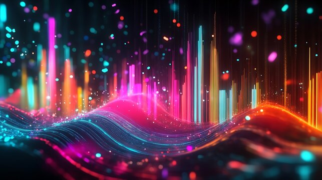 Abstract Neon Light Waves and Vertical Bars - Powered by Adobe