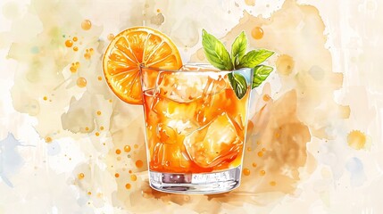 Watercolor Illustration of a Whiskey Sour Cocktail