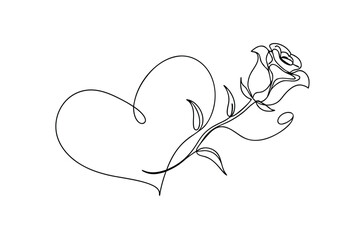 Single Line Drawing Rose, Heart, Love, Romance, Valentines Day, Art, Minimalist, Elegant, Design