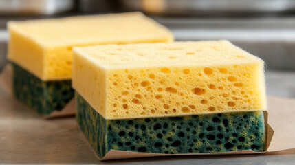 Biodegradable sponges on kitchen counter