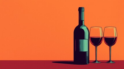 Elegant Red Wine Bottle and Glasses Against a Vibrant Background