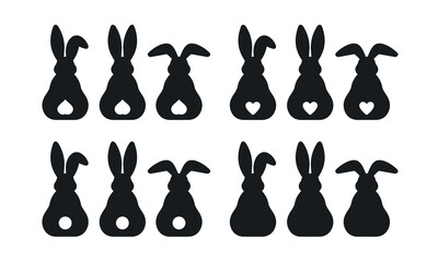 Easter bunny silhouette. Isolated black vector pictogram on white background. Holiday decor template.
