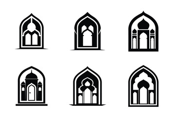 Creative simple silhouette Islamic door and window shapes, beautiful Ramadan gate Design