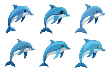  Beautiful set of dolphins Vector illustration with solid white Background
