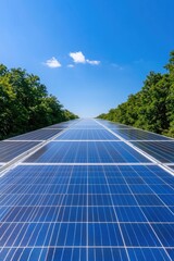 row of solar panels on sunny rooftop capturing sunlight efficiently exemplifies renewable energy commitment expansive