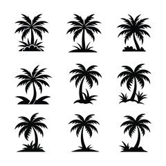 set of palm trees logo icon silhouette vector