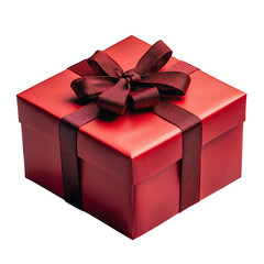 Obraz premium A beautifully wrapped red gift box with a dark ribbon, perfect for special occasions and celebrations.