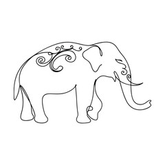 Elegant One Line Drawing of Ornate Decorated Elephant