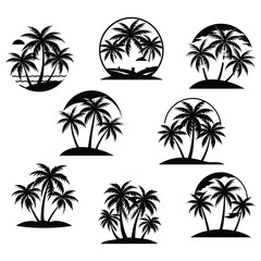 Set of  palm tree silhouette vector icon illustration on white background.