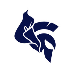 Logo with Roman helmet shape with tulip flower