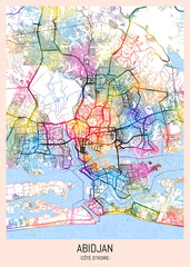 Abidjan Côte d'Ivoire City Map, district banner, business modern landmark, neighborhood paint travel, hometown downtown design, destination landmark