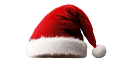 A classic red Christmas hat with white fluffy trim, symbolizing the festive holiday spirit and celebration.